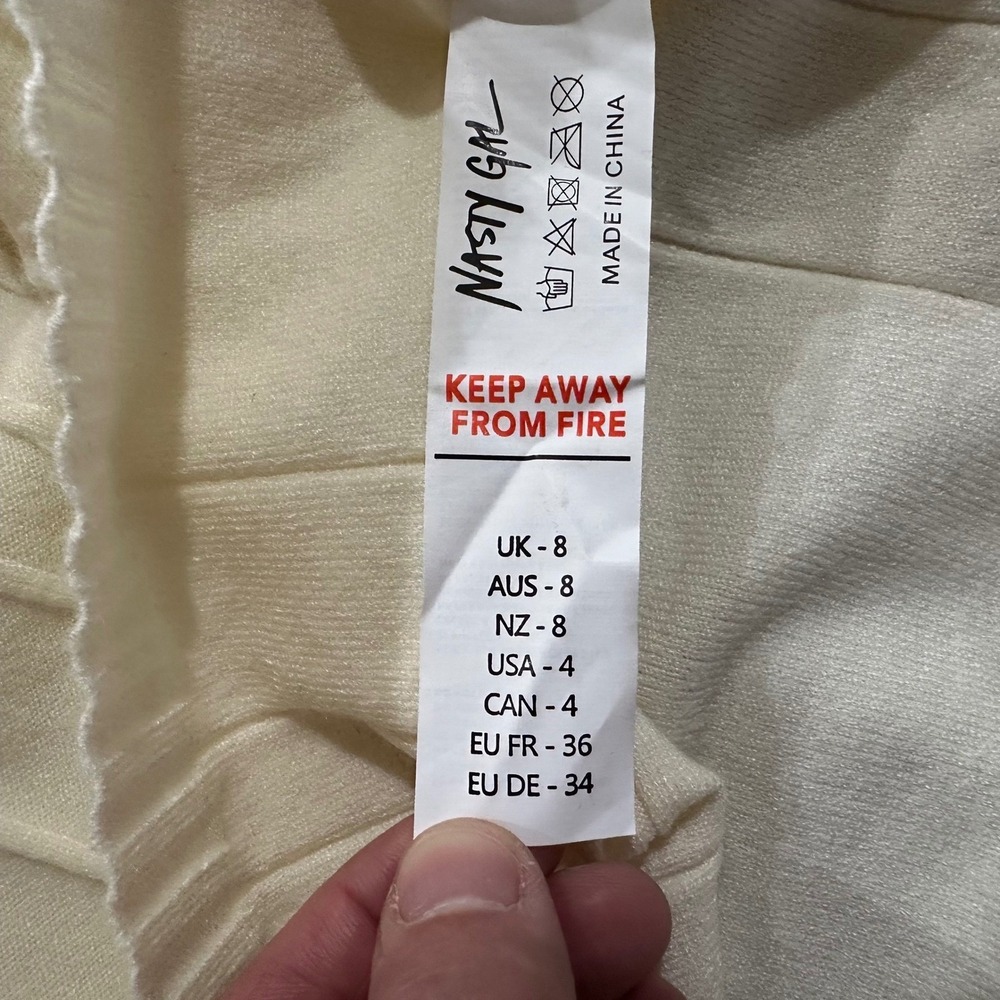 Nasty Gal Cream Ribbed V-Neck Midi Dress - Picture 12 of 15
